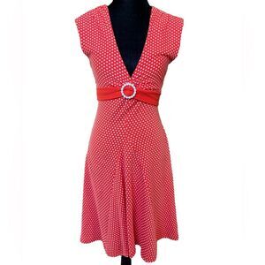 Anthropologie Dress Size 6 Eva Franco Red and White Polka Dot Sleeveless Knit